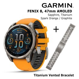 GARMIN Fenix 8 47 mm, AMOLED, Sapphire Titanium + Titanium Vented Bracelet sportinis laikrodis