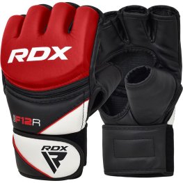 RDX F12 MMA Grappling Gloves, Open Palm, Red, S