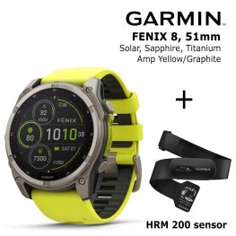 GARMIN Fenix 8 51 mm, Solar, Sapphire Titanium + HRM 200 Sensor Спортивные часы