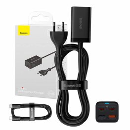 Baseus Quick Charger GaN3 Pro, 2x USB-C, 2x USB, 65W (black) зарядное устройство