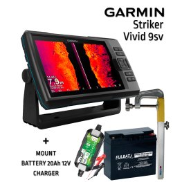 GARMIN Striker Vivid 9SV GT52HW-TM TRANSDUCER + BATTERY 20AH 12V + SONAR MOUNT + CHARGER echolotas