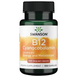 SWANSON Vitamin B12 Cyanocobalamin 500 mcg 100 Vegan Caps maisto priedas