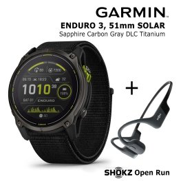 GARMIN Enduro 3 – 51 mm, Solar, Sapphire + SHOKZ Open Run Black sportinis laikrodis