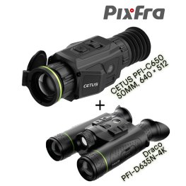 PIXFRA CETUS PFI-C650 thermal scope + Draco PFI-D635N-4K thermal binoculars termovizoriai taikiklis