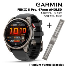 GARMIN fēnix® 8 Pro – 47 mm, AMOLED, Sapphire, Ti + 22mm Vented Titanium Bracelet sportinis laikrodis