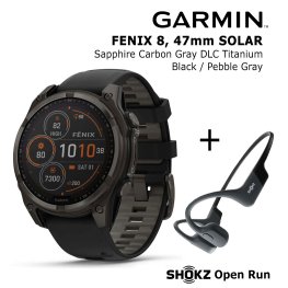 GARMIN Fenix 8 47 mm, Solar, Sapphire Carbon + SHOKZ Open Run Black Спортивные часы