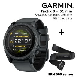 GARMIN Tactix 8 – 51 mm, AMOLED, Sapphire, Cerakote, Titanium, Slate grey + HRM 600 Sensor sportinis laikrodis