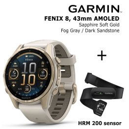 GARMIN Fenix 8 43 mm, AMOLED, Sapphire Soft Gold + HRM 200 Sensor sportinis laikrodis