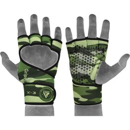 RDX X3 WEIGHTLIFTING GRIPS ARMY S/M fitneso pirštinės