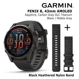 GARMIN Fenix 8 43 mm, AMOLED, Sapphire Carbon + Black Heathered Nylon Band Спортивные часы