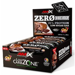 AMIX Low-Carb ZeroHero® Protein Bar 20x65g, Double Chocolate sportinė mityba