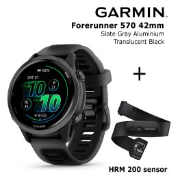 GARMIN Forerunner 570 - 42mm, Slate Gray Aluminium with Translucent Black + HRM 200 Спортивные часы