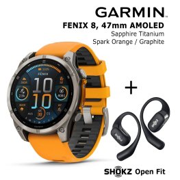 GARMIN Fenix 8 47 mm, AMOLED, Sapphire Titanium + SHOKZ Open Fit Black sportinis laikrodis