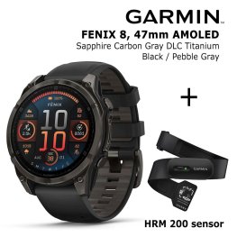 GARMIN Fenix 8 47 mm, AMOLED, Sapphire Carbon + HRM 200 Sensor sportinis laikrodis