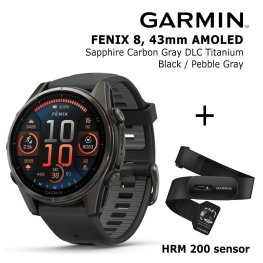 GARMIN Fenix 8 43 mm, AMOLED, Sapphire Carbon + HRM 200 Sensor sportinis laikrodis