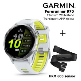 GARMIN Forerunner 970, Titanium, Whitestone/Translucent Amp Yellow + HRM 600 Спортивные часы