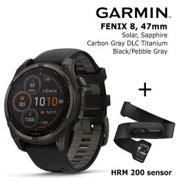 GARMIN Fenix 8 47 mm, Solar, Sapphire Carbon + Garmin HRM 200 Sensor Спортивные часы