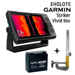 GARMIN STRIKER VIVID 9SV WITH GT52HW-TM TRANSDUCER + BATTERY 20AH 12V + SONAR MOUNT echolotas