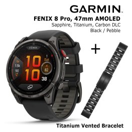 GARMIN fēnix® 8 Pro – 47 mm, AMOLED, Sapphire, Carbon DLC Ti + 22mm Titanium DLC Bracelet sportinis laikrodis