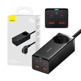 Baseus GaN3 Pro wall charger / powerstrip 2xUSB + 2xUSB-C + AC, 100W (black) Įkroviklis