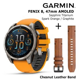 GARMIN Fenix 8 47 mm, AMOLED, Sapphire Titanium + Chesnut Leather Band sportinis laikrodis