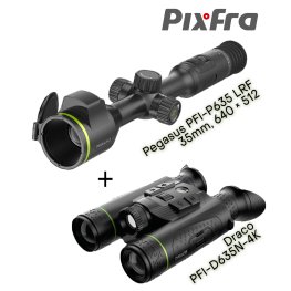 PIXFRA Pegasus PFI-P635 LRF thermal scope + Draco PFI-D635N-4K thermal binoculars termovizoriai taikiklis