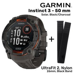 GARMIN Instinct 3 - 50 mm, Solar, Black/Charcoal + Garmin UltraFit 2, Nylon, 26mm, Black B Спортивные часы