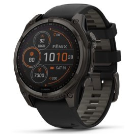 GARMIN Fenix 8 47 mm, Solar, Sapphire Carbon Gray DLC Titanium with Black/Pebble Gray Silicone Спортивные часы