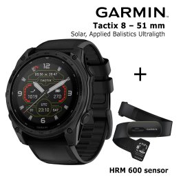 GARMIN Tactix 8 – 51 mm, Solar, Applied Balistics Ultralight + HRM 600 Sensor sportinis laikrodis