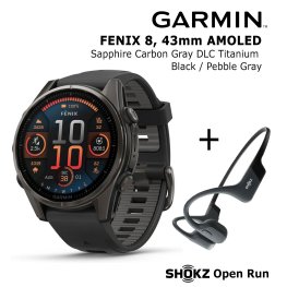 GARMIN Fenix 8 43 mm, AMOLED, Sapphire Carbon + SHOKZ Open Run Black Спортивные часы