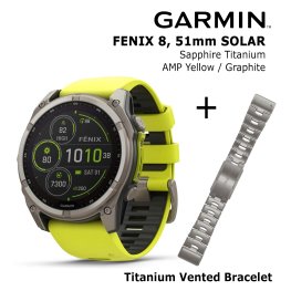 GARMIN Fenix 8 51 mm, Solar, Sapphire Titanium + Titanium Vented Bracelet sportinis laikrodis