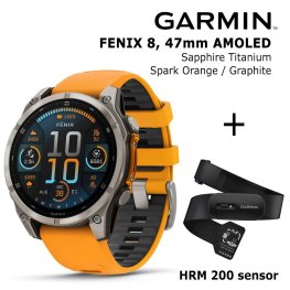 GARMIN Fenix 8 47 mm, AMOLED, Sapphire Titanium + HRM 200 Sensor sportinis laikrodis