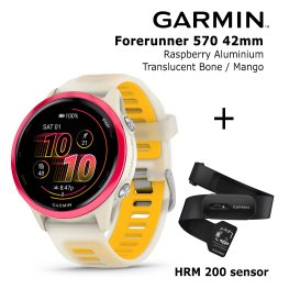 GARMIN Forerunner 570 - 42mm, Raspberry Aluminium with Translucent Bone/Mango + HRM 200 Спортивные часы